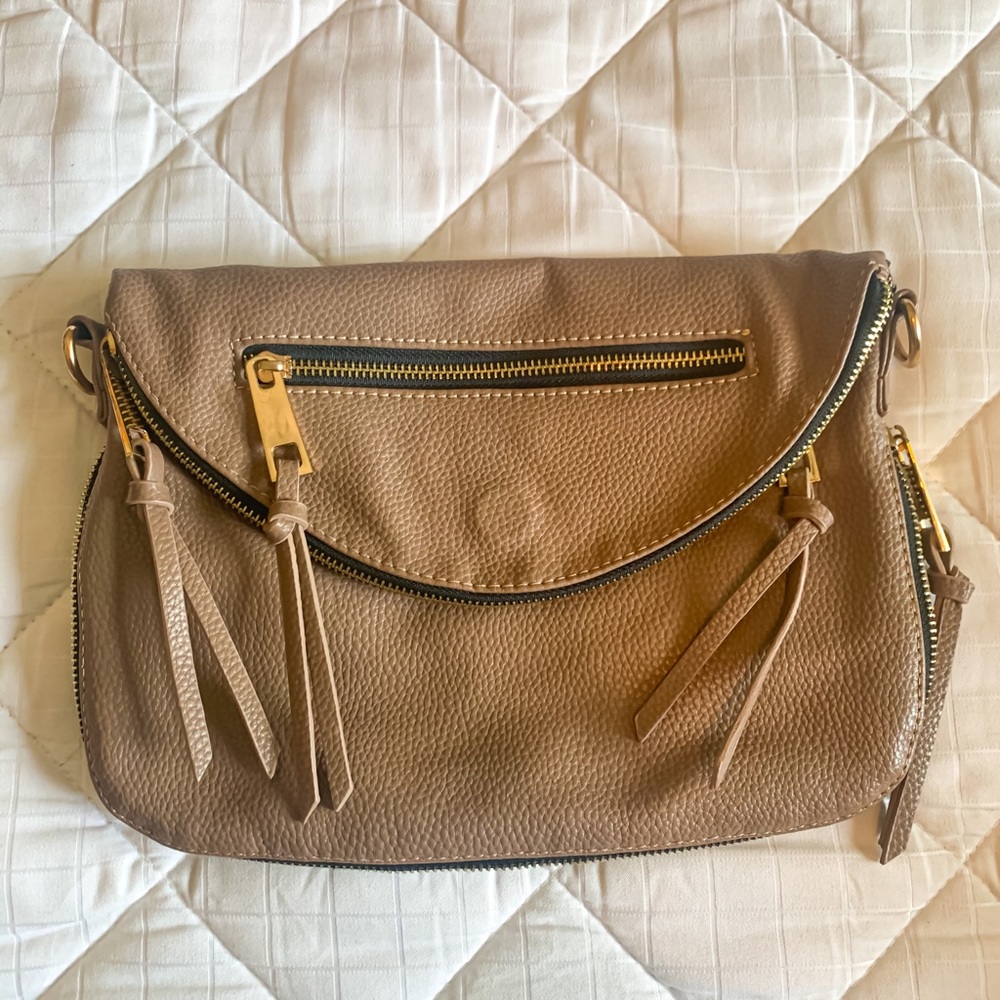 Taupe Zipper Detailed Clutch